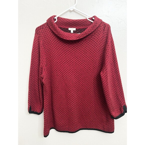 Talbots Size XP XLP Top Knit sweater Shirt 3/4 Sleeve Loose Turtleneck Red Black - Picture 2 of 8